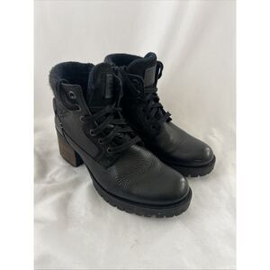 Bull Boxer Cassie Women's 8M Black Boots‎ Booties Lace Up Chunky Heel
